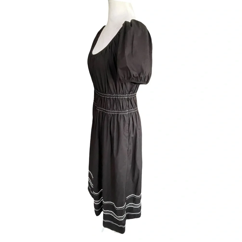 Kate Spade Ric Rac Riviera Black Puff Sleeve Smocked Midi Dress Large